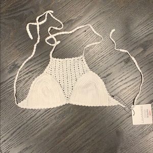 White Halter Crochet Bikini Top
